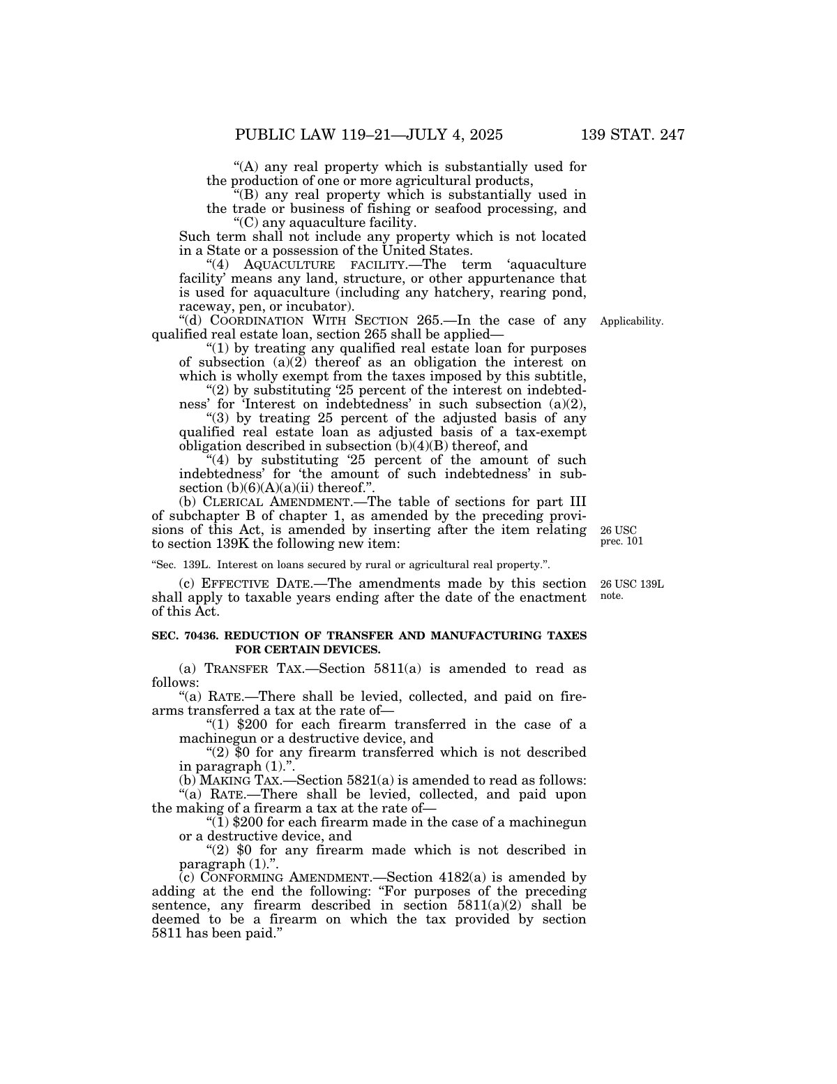 Page 247 of Public Law 119-21, with section 70436 changing NFA transfer and making taxes in the lower half.